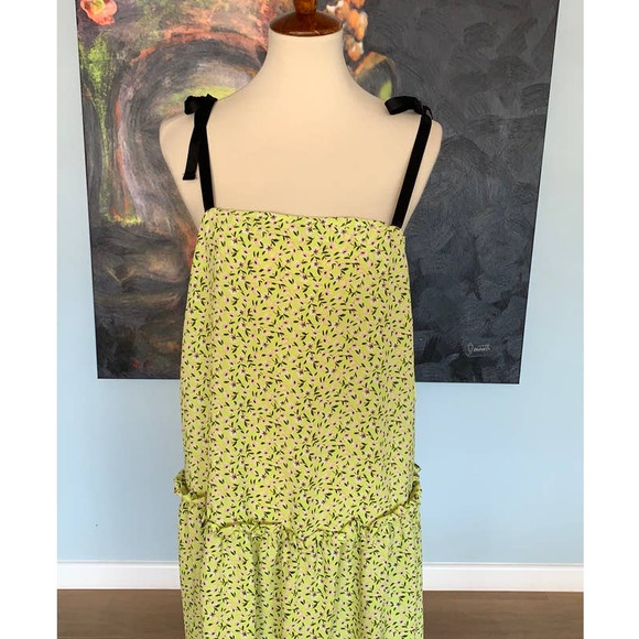 NWT Topshop Yellow and Black Floral Print Drop Waist Midi Dress size 8 - Picture 4 of 8